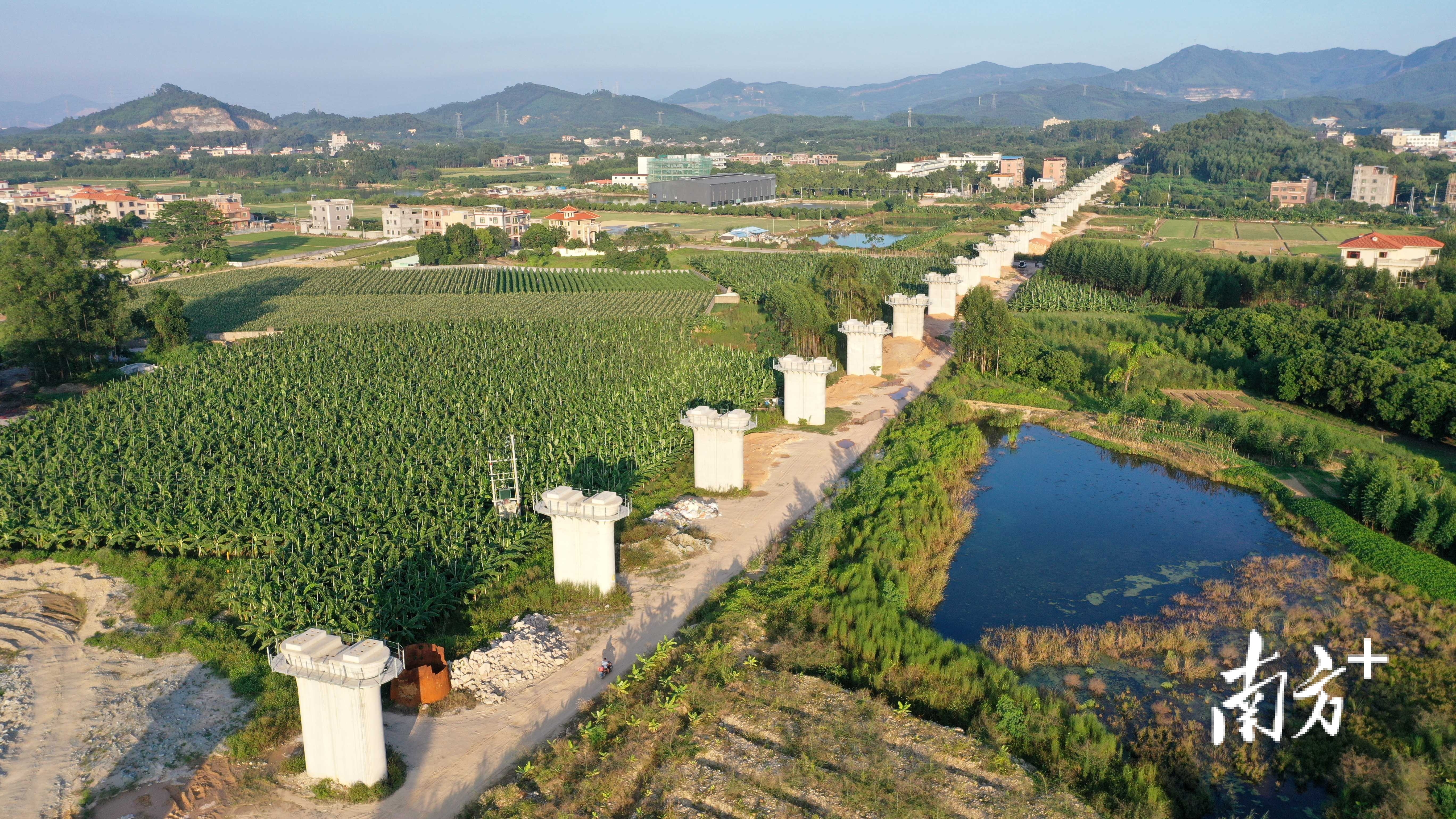 一根根桥墩矗立在博罗乡村的大地上，未来将架起通往广汕的高铁桥。
