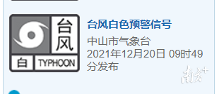 中山市气象台发布台风白色预警信号。