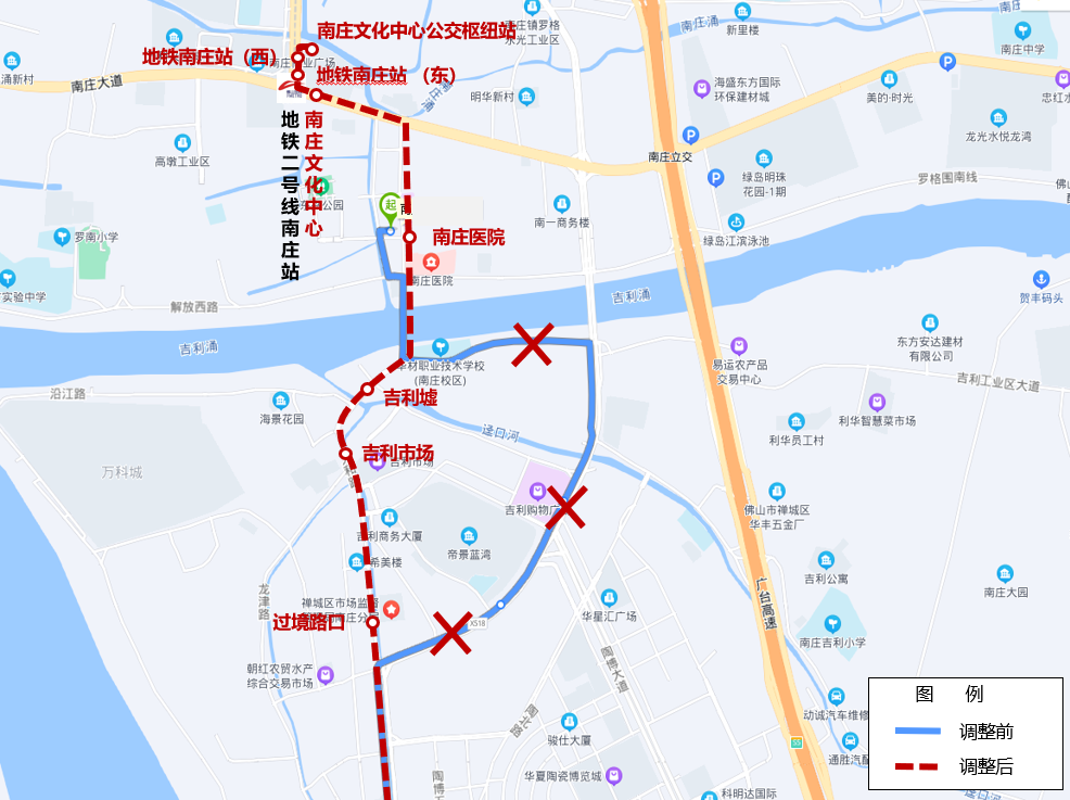 樵15路调整前后线路走向示意图