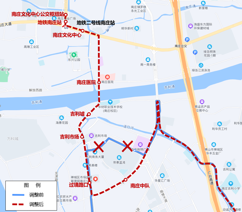 135路调整前后线路走向示意图