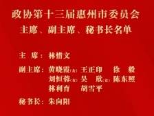 惠州市政协新一届主席、副主席、秘书长产生，林惜文当选主席（附简历）