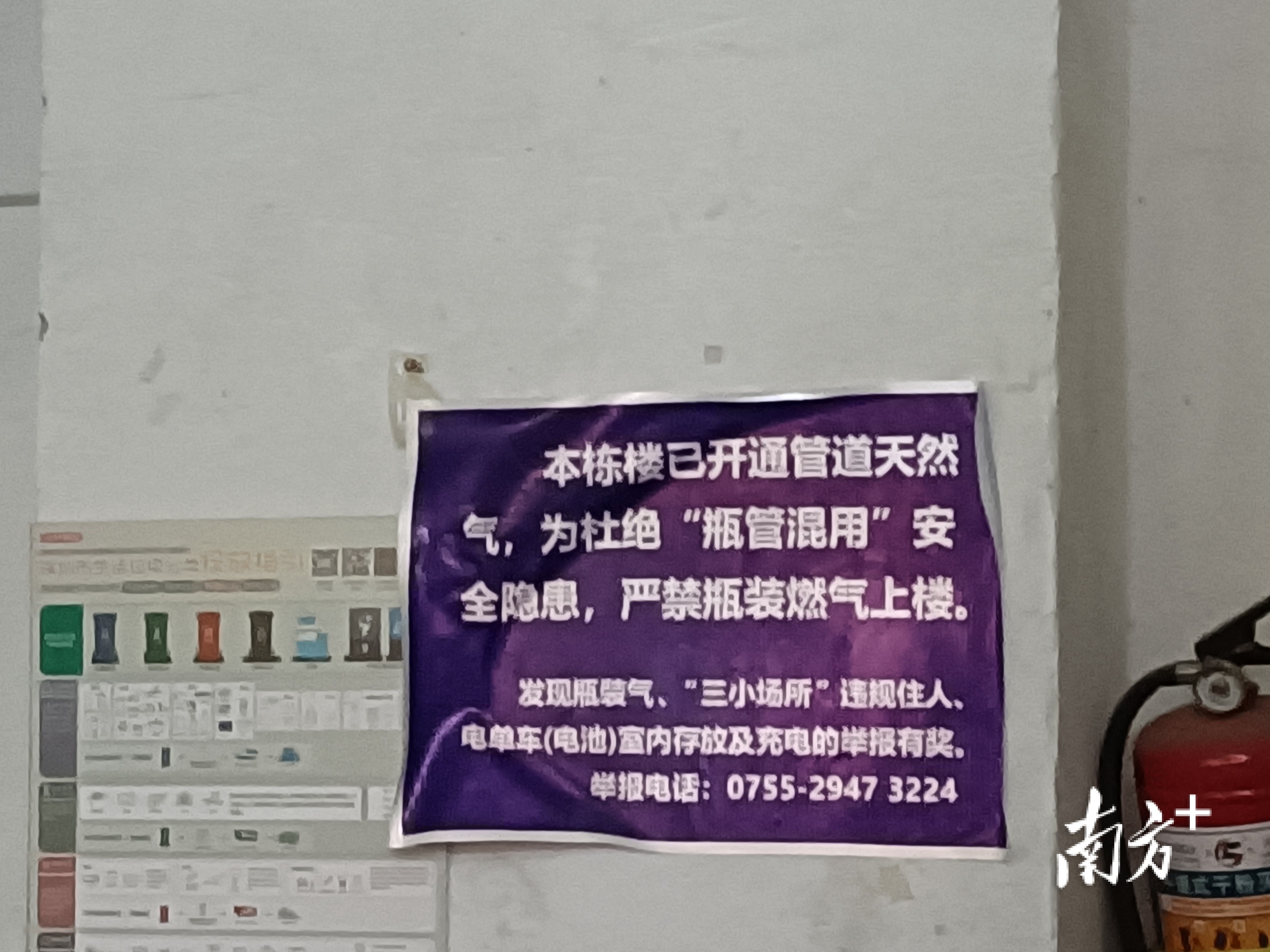 谢女士所住的楼宇开通天然气后,贴上了严禁瓶装气上楼的标识。 谢女士所住的楼宇开通天然气后,贴上了严禁瓶装气上楼的标识。