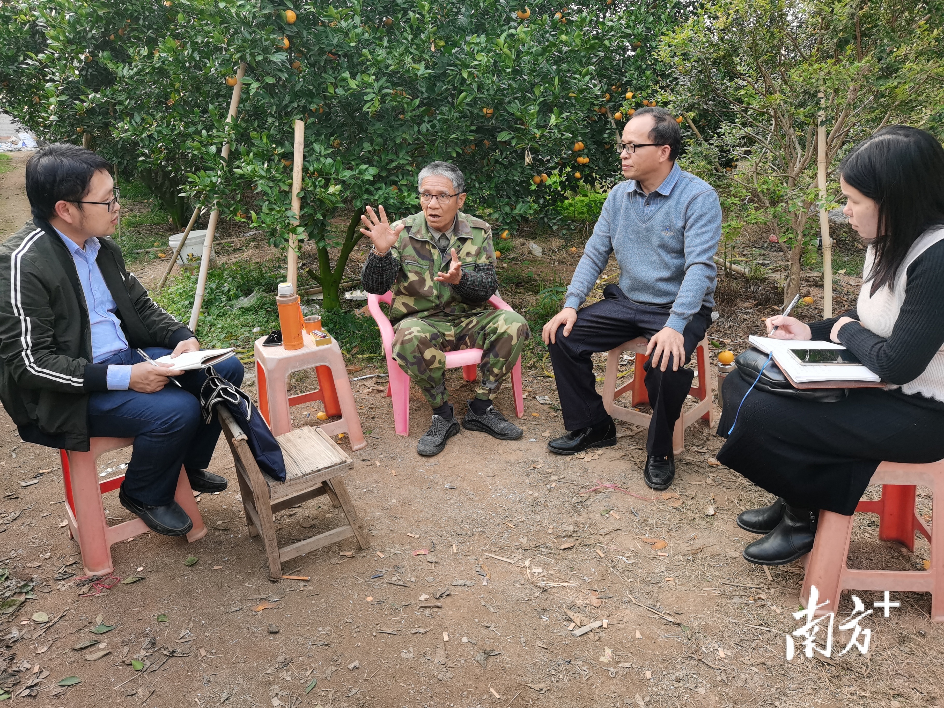 胡益波与柑农交谈。