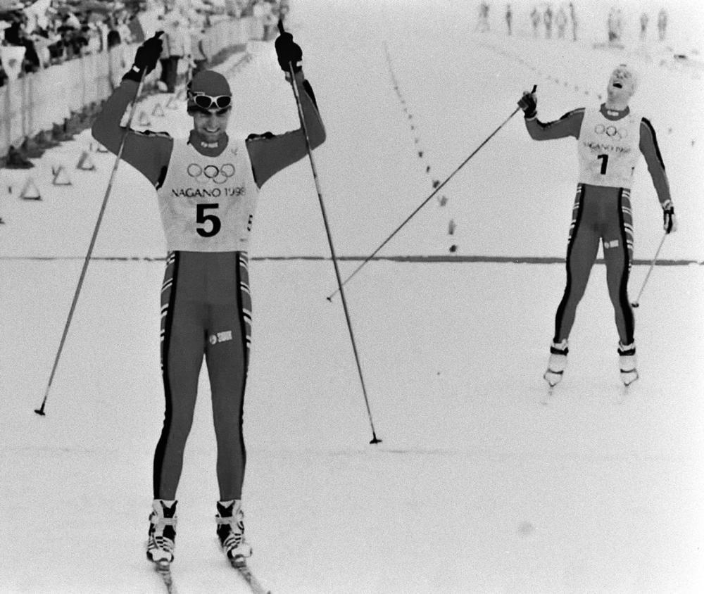 1998年2月14日,在日本长野白马村神城越野滑雪场进行的冬奥会越野滑雪