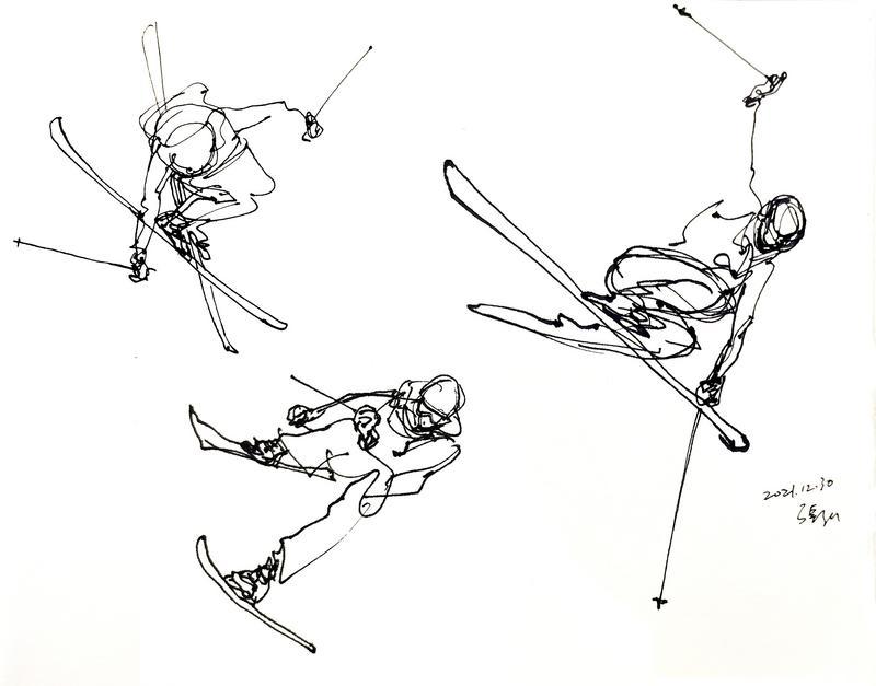 素描滑雪运动员图片
