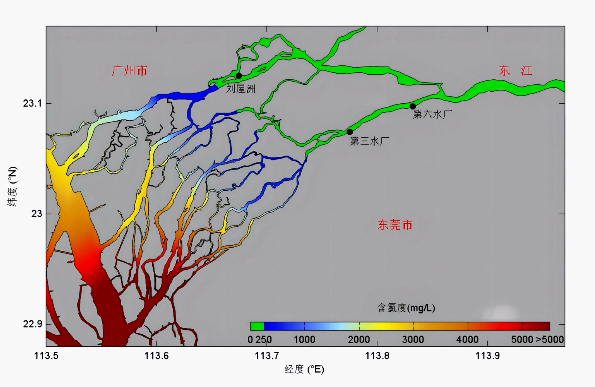 ▲东江东莞段沿线14家水厂监测点的氯化物含量持续走低。