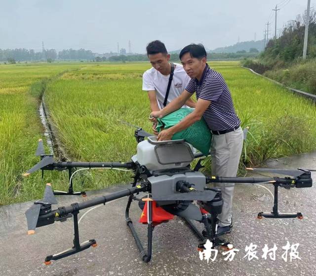 陈伟宏服务团队成员用飞机打药 