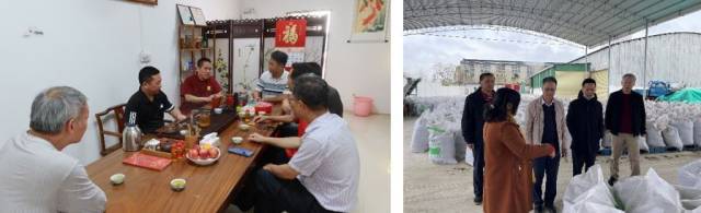 專家團(tuán)隊與梁增敏總經(jīng)理交流座談（左圖）并參觀浩田青貯飼料加工車間（右圖）。
