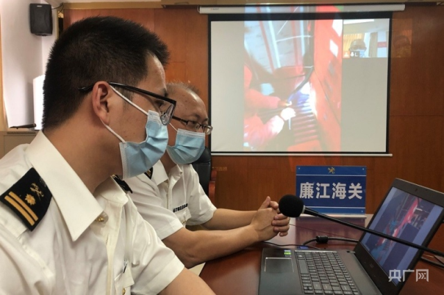 湛江海关关员远程开展出口荔枝查检作业（杜强 摄）