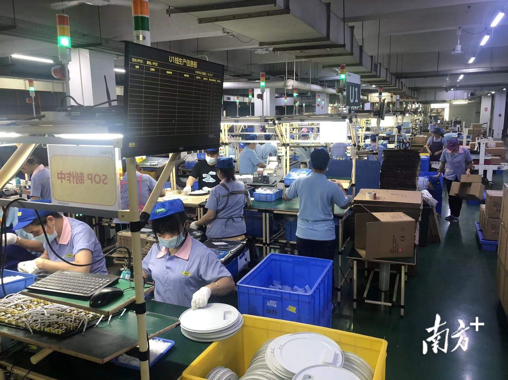 东莞市铭皓照明有限公司从2010年起为出口订单购买出口信用保险。图为该企业的生产车间。 东莞市铭皓照明有限公司从2010年起为出口订单购买出口信用保险。图为该企业的生产车间。