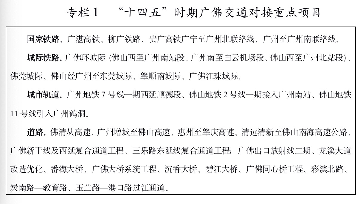 “十四五”时期广佛交通对接重点项目。资料图片 “十四五”时期广佛交通对接重点项目。资料图片