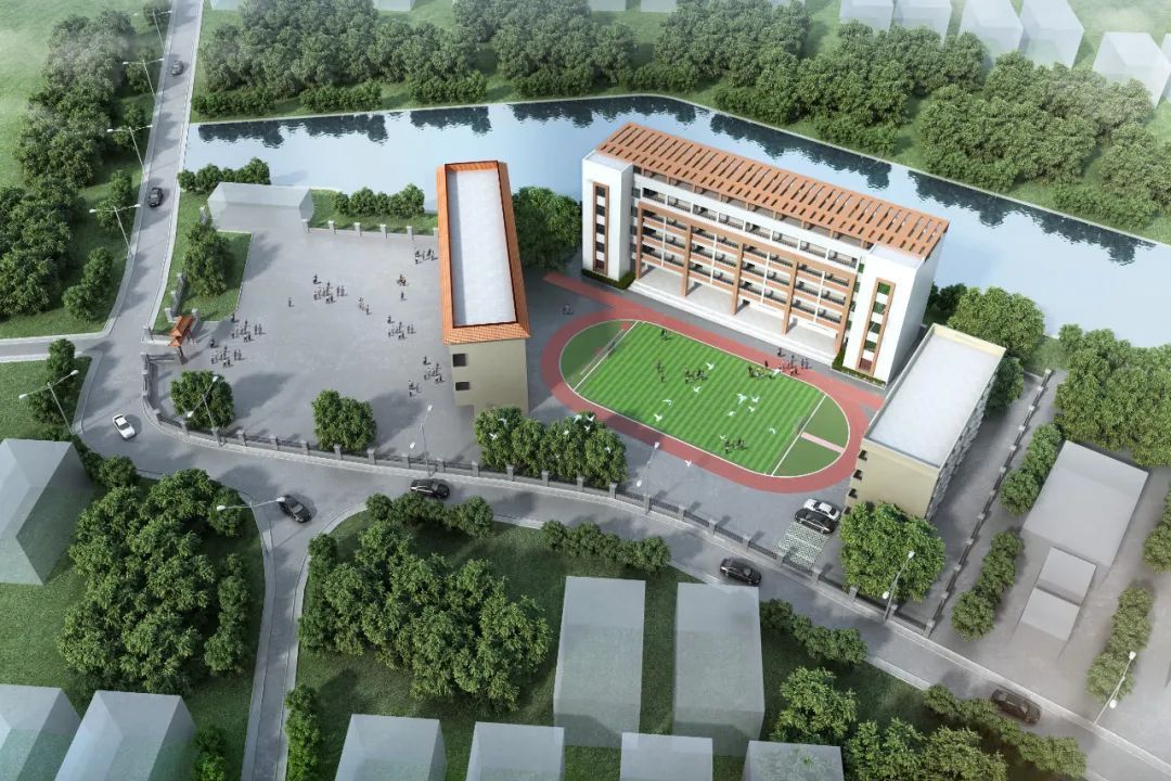  高要区莲塘镇万福小学综合楼、运动场效果图。