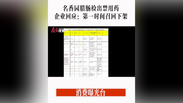 消费曝光台｜名香园腊肠检出禁用药，企业回应称已召回下架