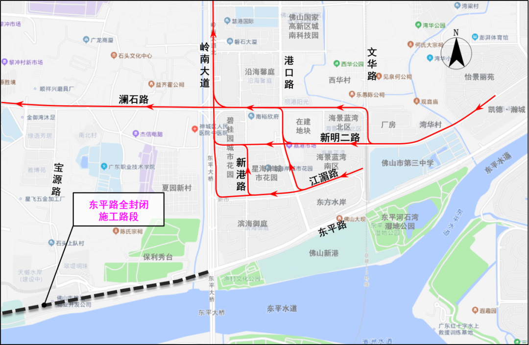 江湄路、新明二路东往西方向交通组织流线示意图 江湄路、新明二路东往西方向交通组织流线示意图