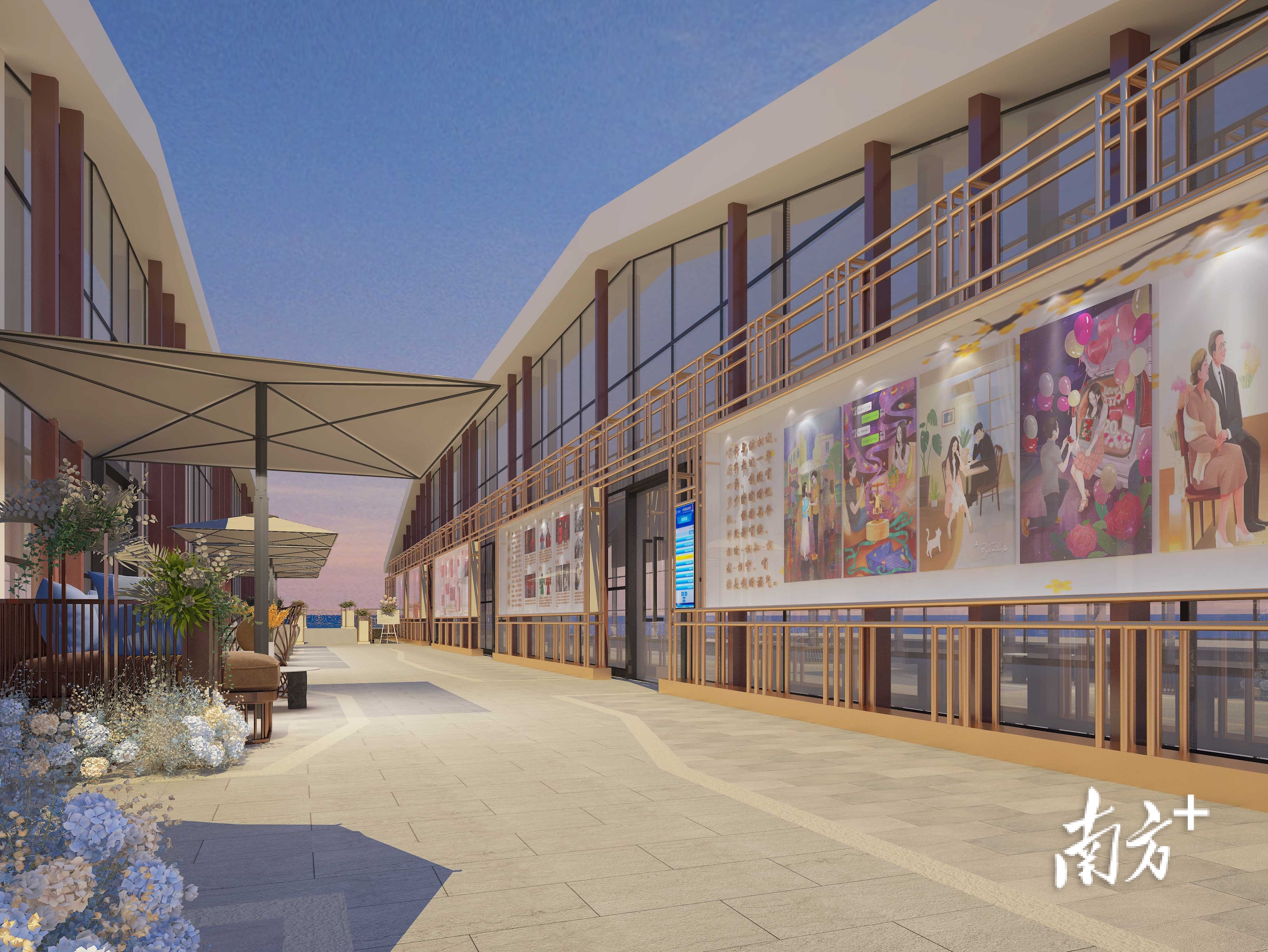 外围设置了亲水平台、连理桥等为新人提供拍照打卡的场所。