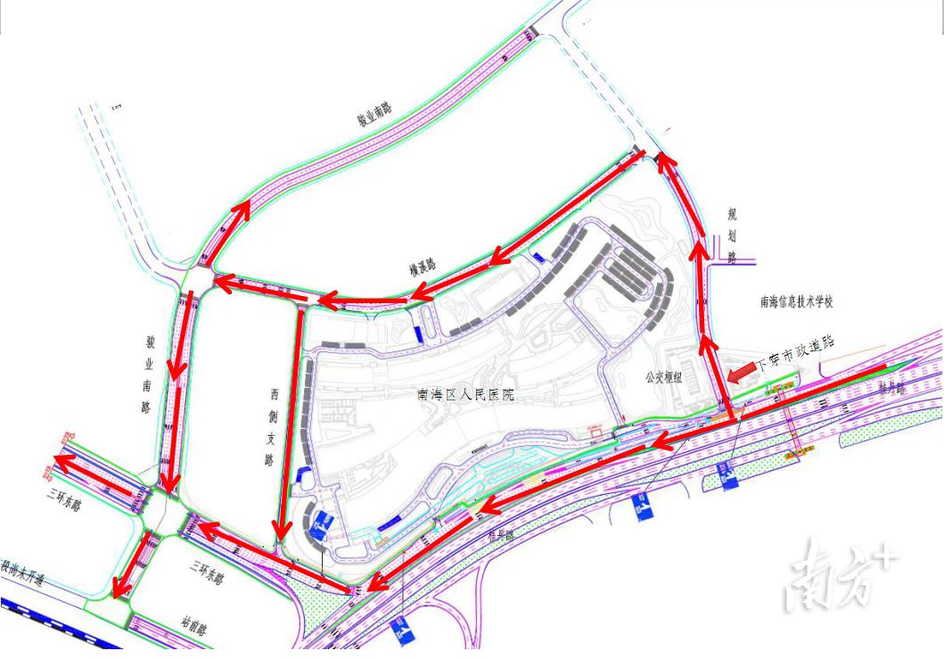 下穿市政道路路线图。南海区交通局供图 下穿市政道路路线图。南海区交通局供图