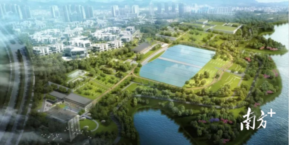 珠三角水资源配置工程东莞配套松山湖水厂效果图。