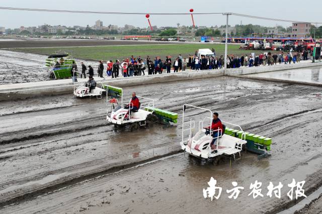 活动现场，多类农机进行生产作业演示。