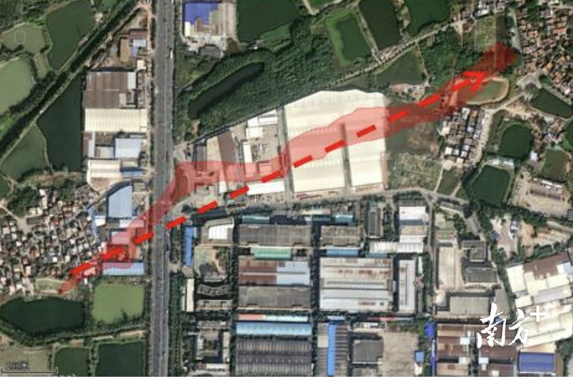 2022年7月4日三水云东海龙卷风路径及受灾范围图。