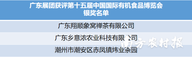 廣東翔順象窩禪茶有限公司等3家企業(yè)獲第十五屆中國國際有機(jī)食品博覽會銀獎,。