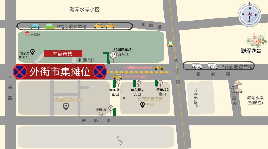 可参考上图指引进行车辆停放