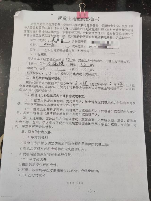 太平村委會與村民簽訂的土地集約協(xié)議。