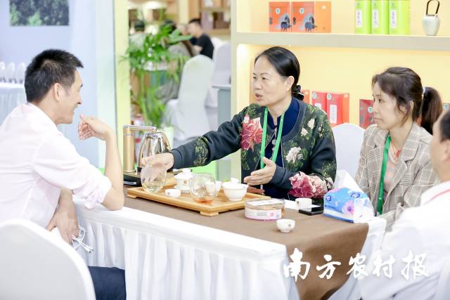 龍潤農(nóng)業(yè)負責人梁哲沖泡金毫茶招待客商。