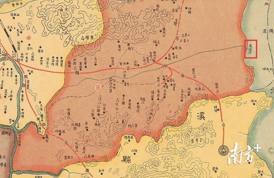 1935年台山县地图中的潭滘河及东滘口。台山市博物馆供图