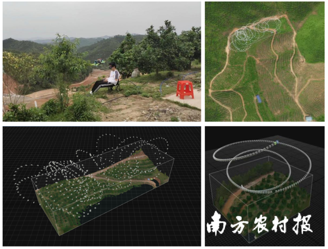  团队成员测绘过程和果园三维地图