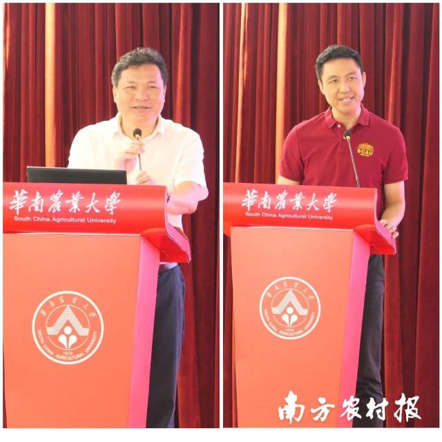 左：順德區(qū)農(nóng)業(yè)農(nóng)村局黨組書記、局長譚逢顯,，右：華南農(nóng)業(yè)大學科學研究院副院長郭迪杰