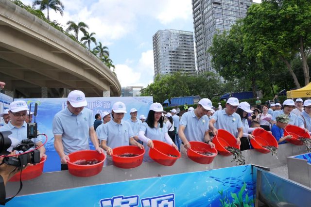 嘉賓現(xiàn)場進行放流行動