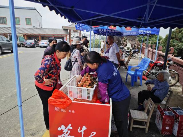 村民在古荔园附近卖荔枝。