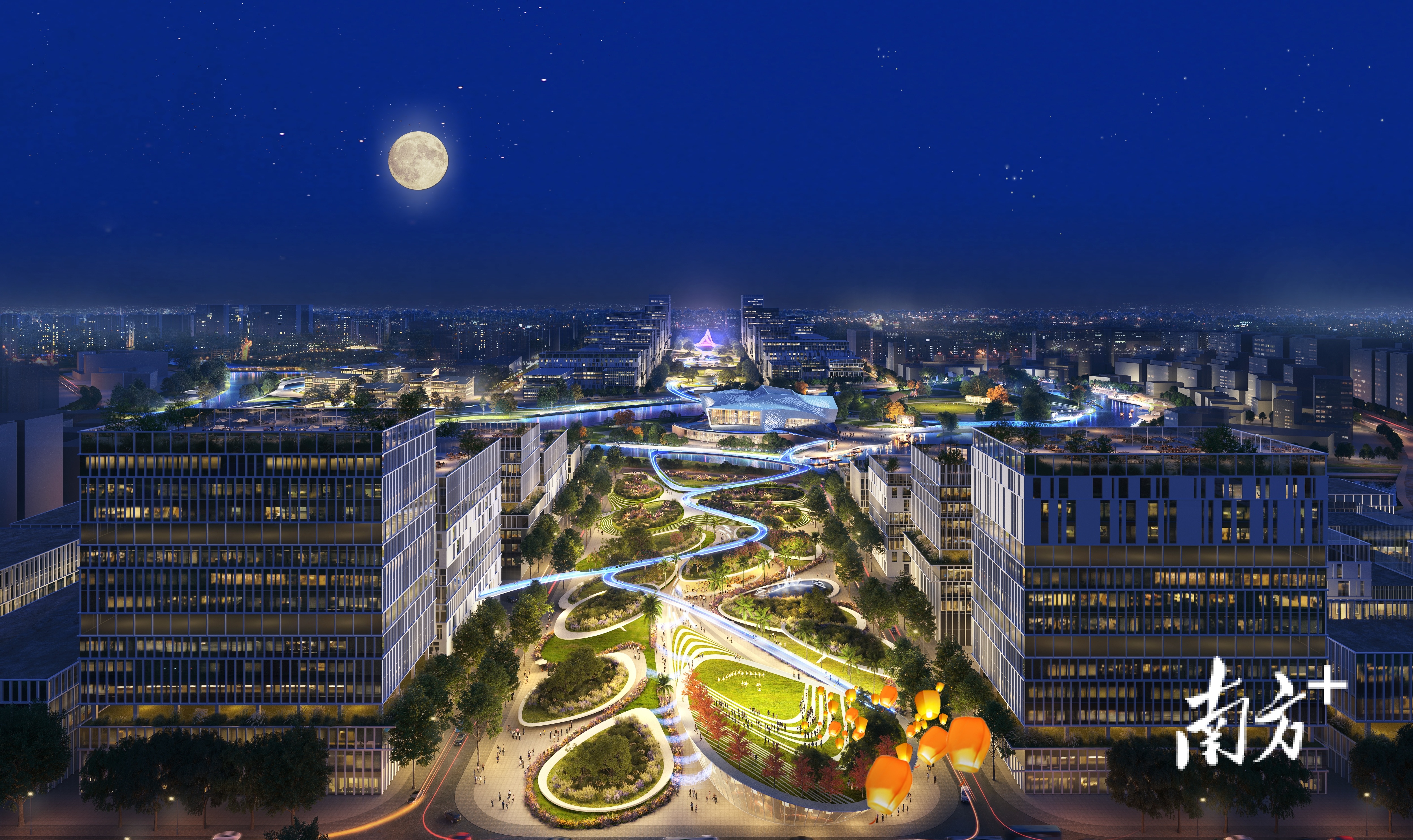 里湖新城中轴北片区基础设施建设项目效果图。通讯员供图