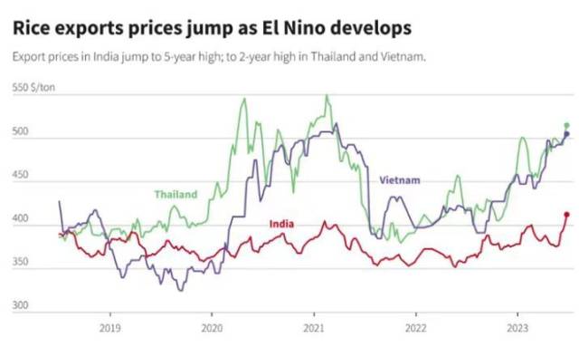 相較于泰國(guó)、越南,，印度大米價(jià)格低廉,，是眾多中低收入國(guó)家口糧進(jìn)口的首選。圖源：路透社