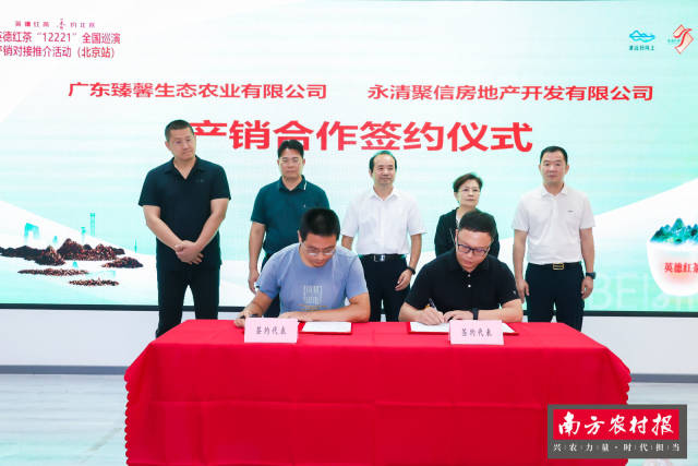 在清远市农业农村局党组成员、副局长李敏怀、英德市人民政府副市长范志斌、中国茶叶流通协会副监事长申卫伟、北京市茶业协会常务副会长兼秘书长王秀兰、英德市茶业行业协会会长官文武的见证下，清远茶企与采购商分别进行了产销合作签约。