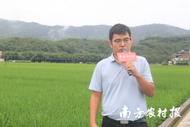 仲恺农业工程学院博士陈海斌正在进行田间授课。