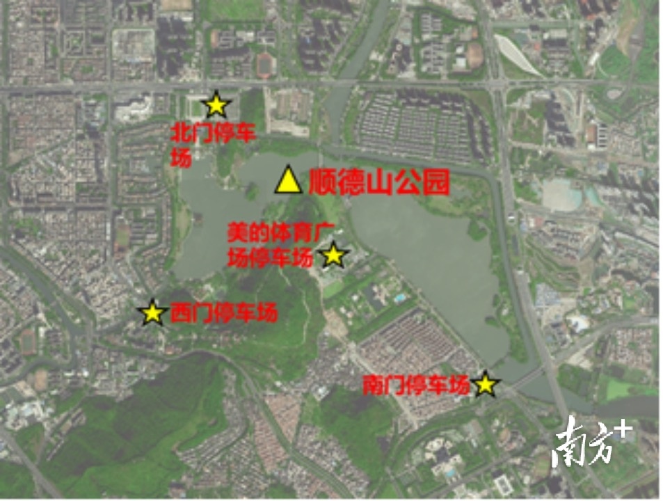 顺峰山公园停车场分布。