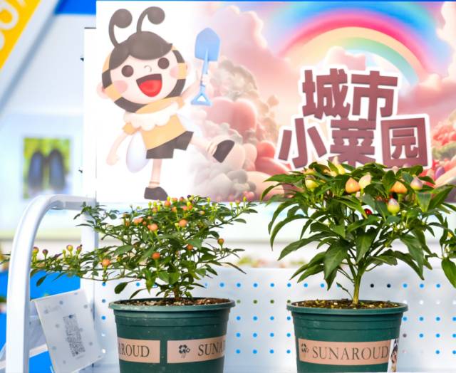 企业品牌展馆里广东广良公司设置了城市小菜园专区，负责人称“各色盆栽辣椒是最受市民喜爱的绿美阳台蔬菜品种”。