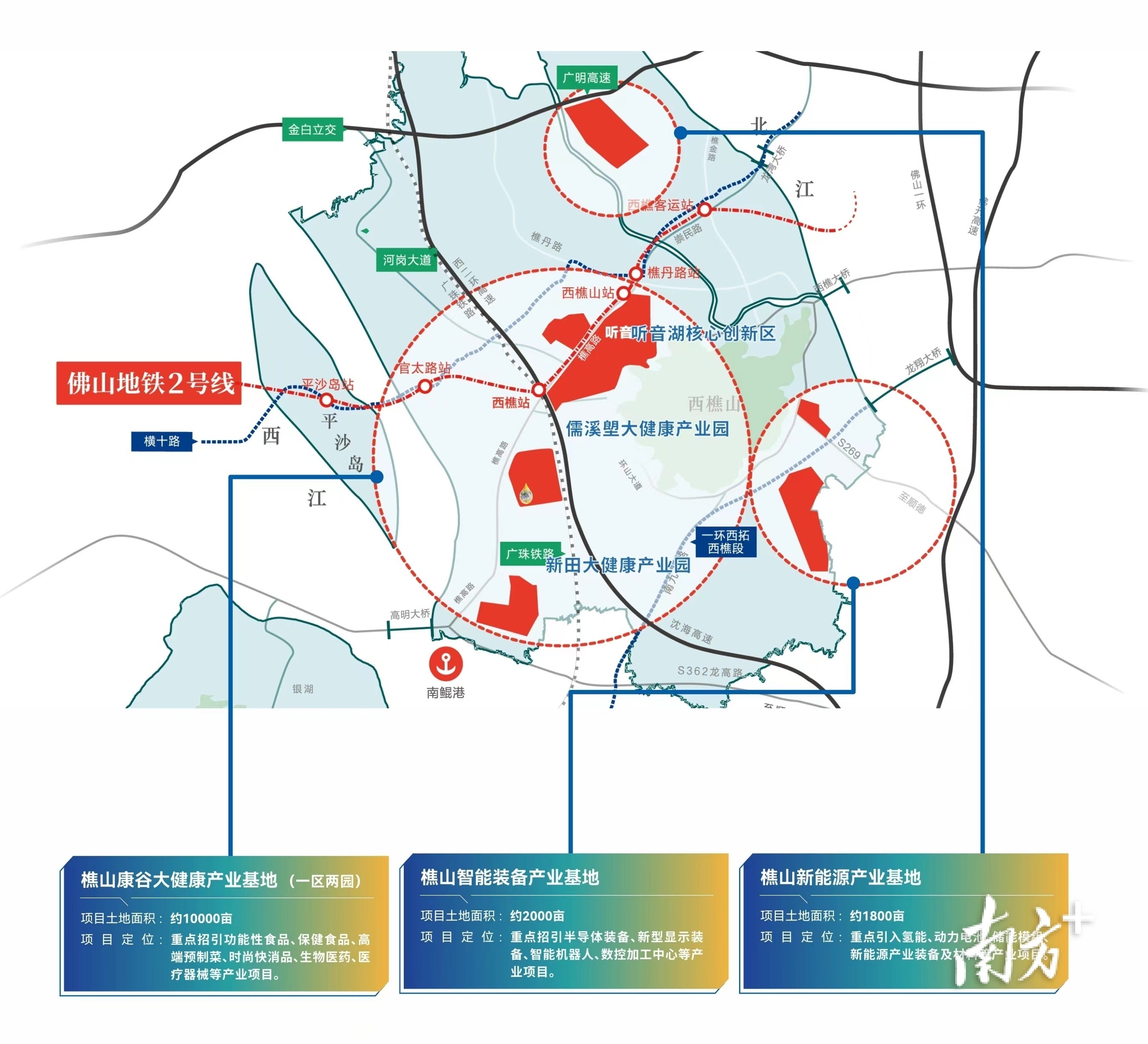 西樵三大千亩连片“工改工”项目布局图。&nbsp; 西樵镇供图