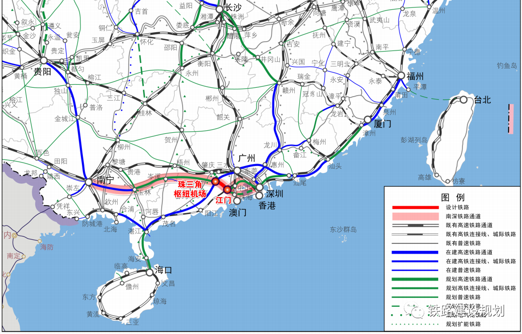 珠三角枢纽机场至桂粤省界段线路示意图。