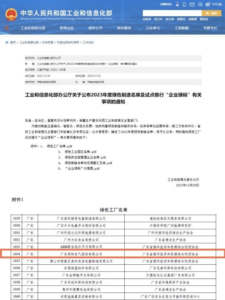 明阳电气入选“国家级绿色工厂”。