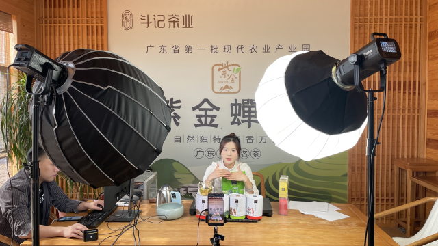 紫金县农技推广服务驿站电商团队日常直播带货，推介紫金蝉茶。