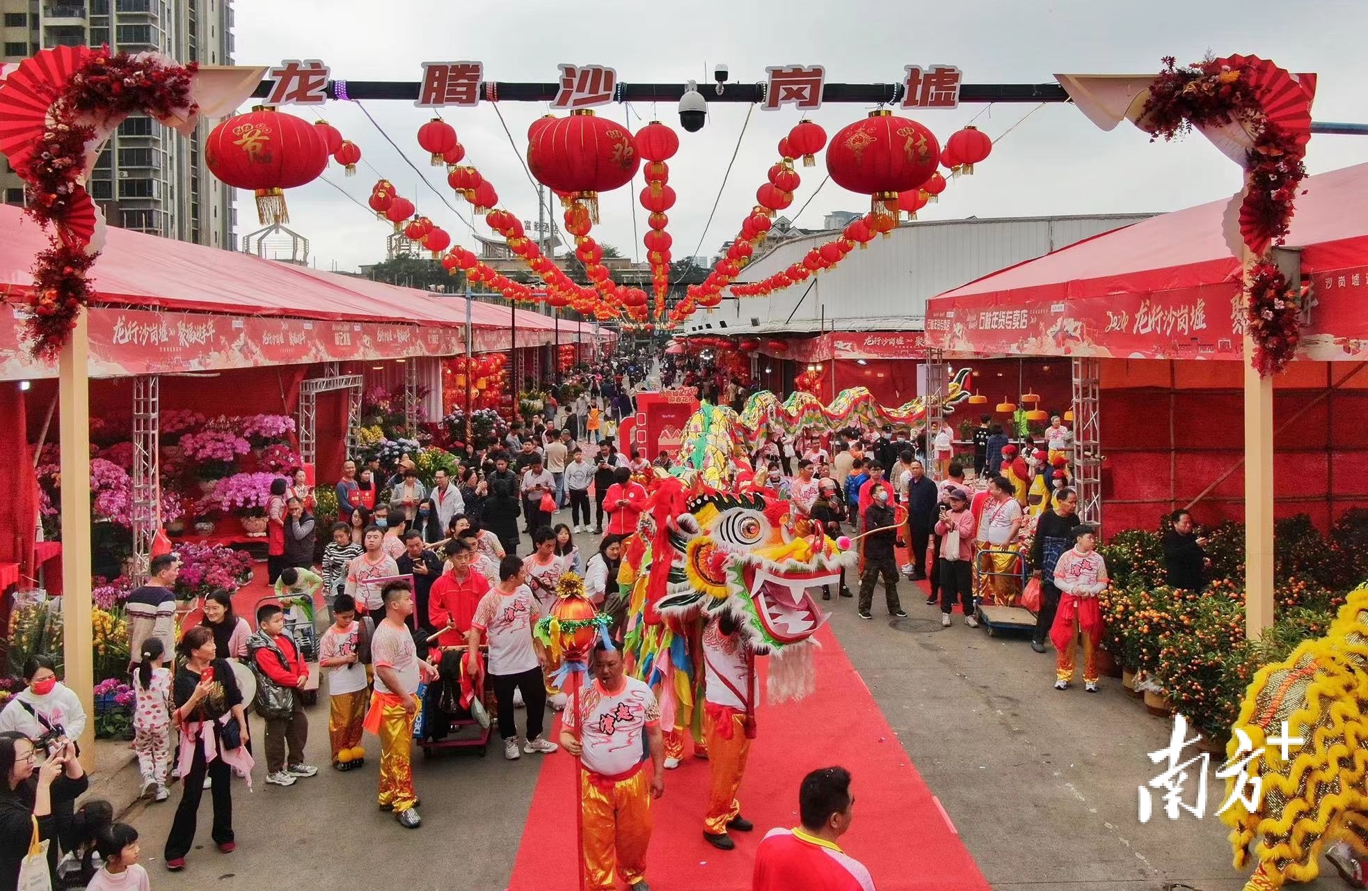 开市当天，主办方设置了金龙醒狮巡游等活动，吸引了不少市民观看。 南方+ 叶志文 摄